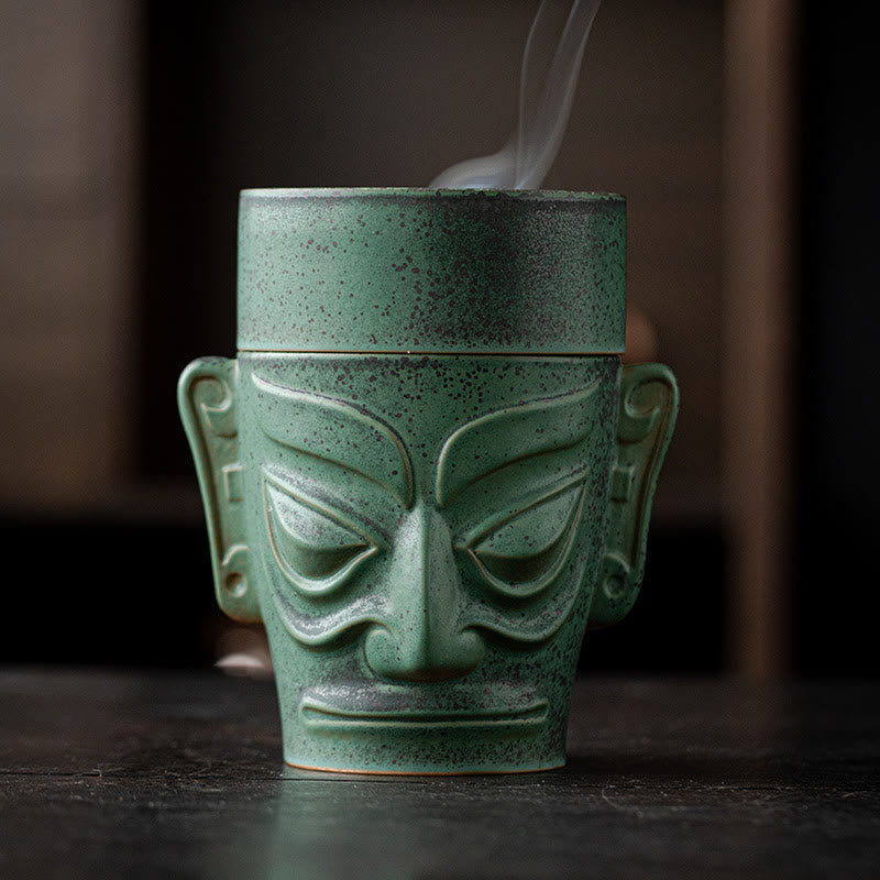 Brûleur d'encens en céramique de Sanxingdui inspiré de la méditation sur les masques de l'âge du bronze
