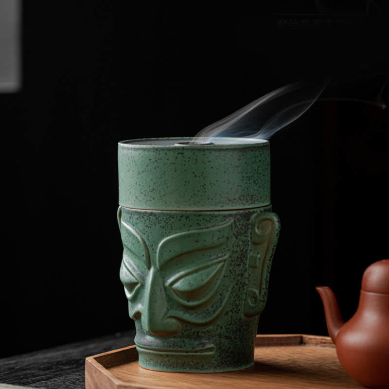Brûleur d'encens en céramique de Sanxingdui inspiré de la méditation sur les masques de l'âge du bronze