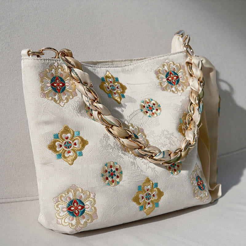 Sac bandoulière brodé en satin Su vert – Élégant sac fourre-tout de yoga