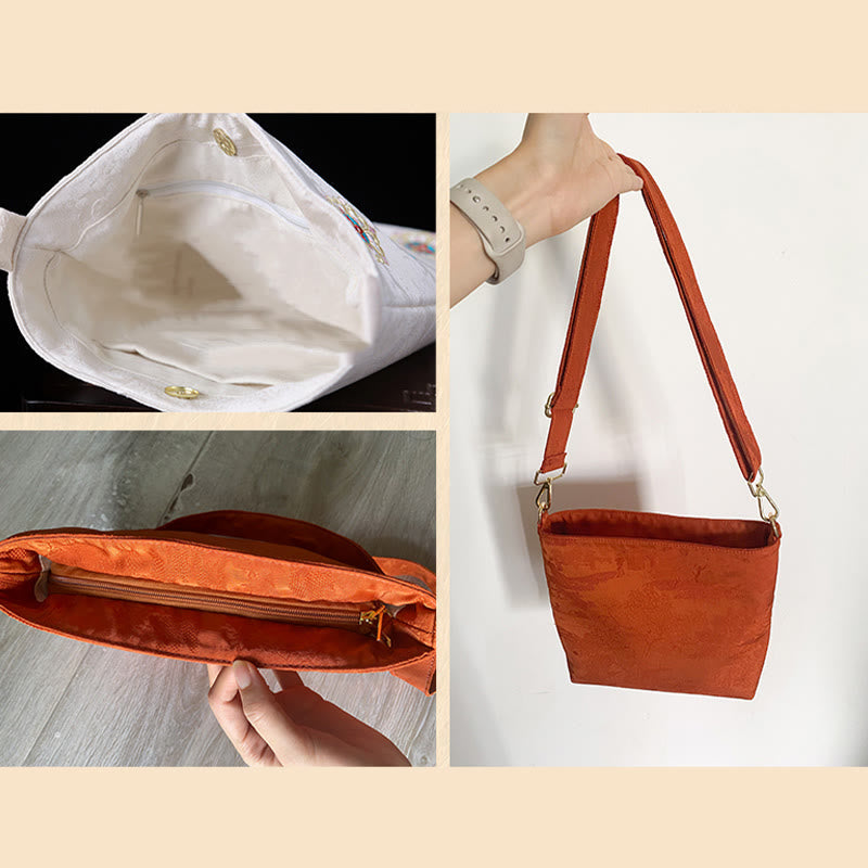 Sac bandoulière brodé en satin Su vert – Élégant sac fourre-tout de yoga