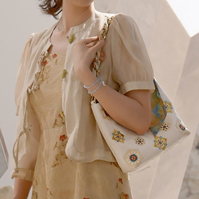 Sac bandoulière brodé en satin Su vert – Élégant sac fourre-tout de yoga