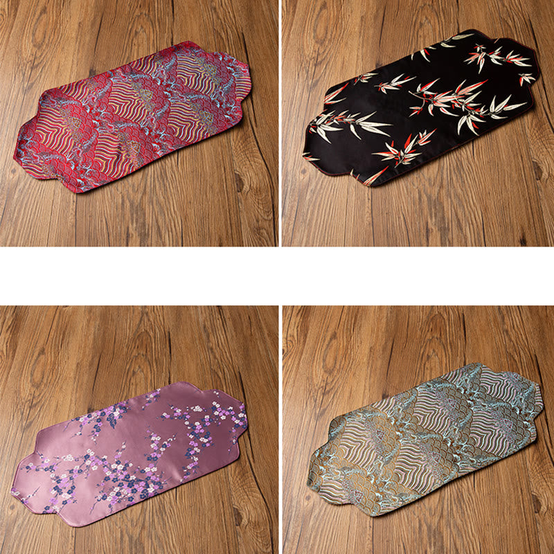 Set de thé en brocart de bambou et fleurs de prunier, motif vagues de la mer, 48 x 22 cm, décoration zen