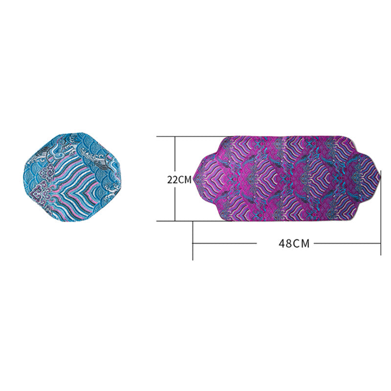 Set de thé en brocart de bambou et fleurs de prunier, motif vagues de la mer, 48 x 22 cm, décoration zen
