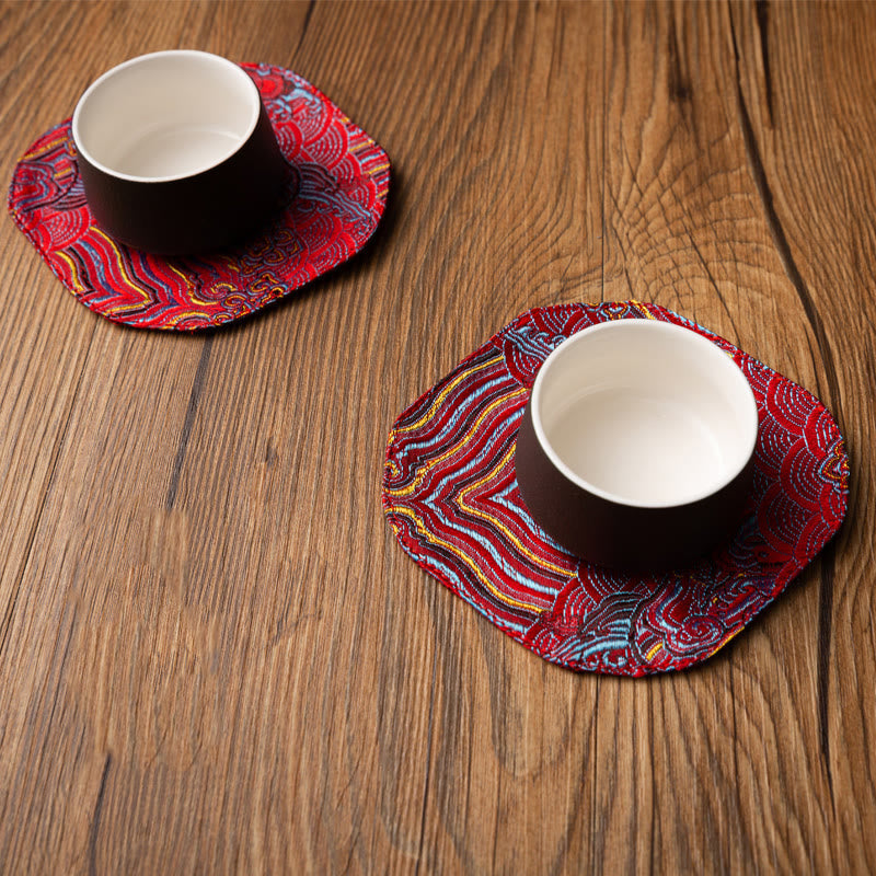 Set de thé en brocart de bambou et fleurs de prunier, motif vagues de la mer, 48 x 22 cm, décoration zen