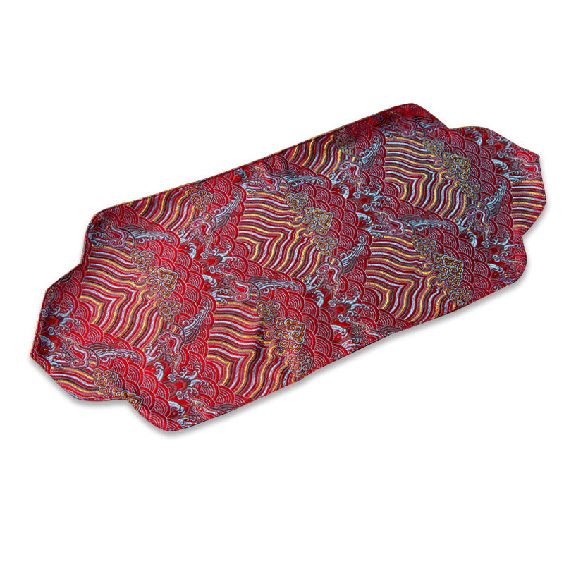 Set de thé en brocart de bambou et fleurs de prunier, motif vagues de la mer, 48 x 22 cm, décoration zen