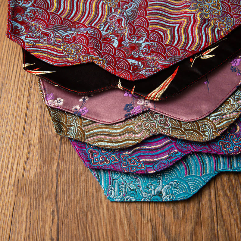 Set de thé en brocart de bambou et fleurs de prunier, motif vagues de la mer, 48 x 22 cm, décoration zen