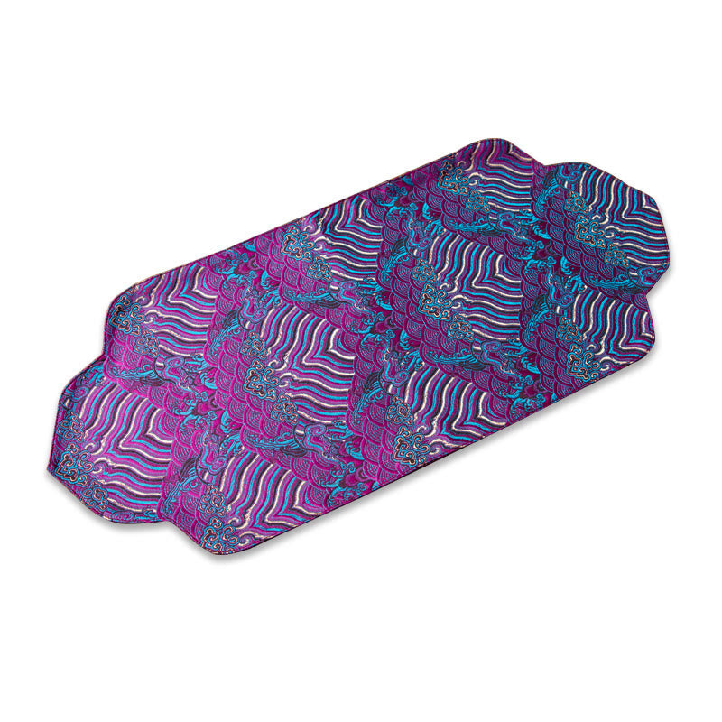Set de thé en brocart de bambou et fleurs de prunier, motif vagues de la mer, 48 x 22 cm, décoration zen