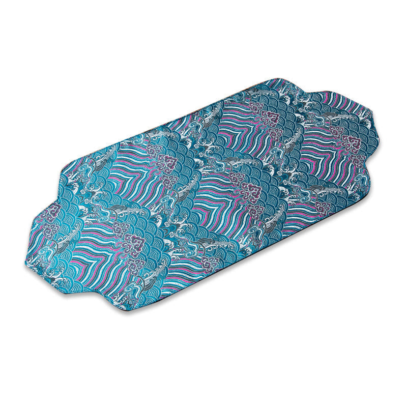 Set de thé en brocart de bambou et fleurs de prunier, motif vagues de la mer, 48 x 22 cm, décoration zen