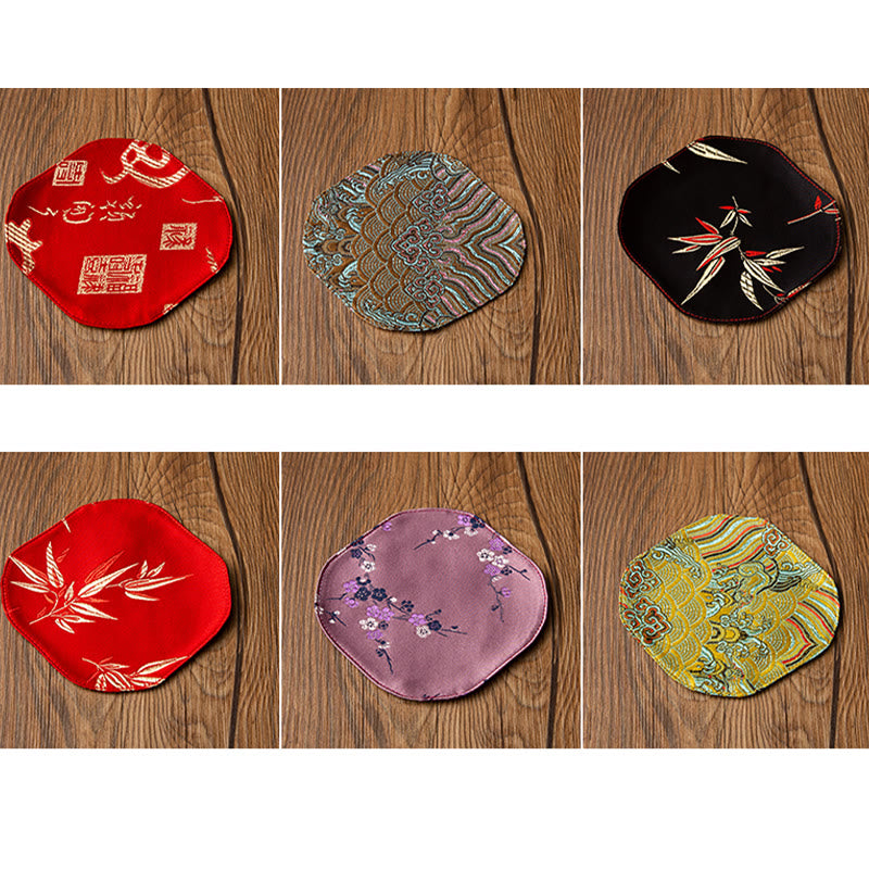 Set de thé en brocart de bambou et fleurs de prunier, motif vagues de la mer, 48 x 22 cm, décoration zen