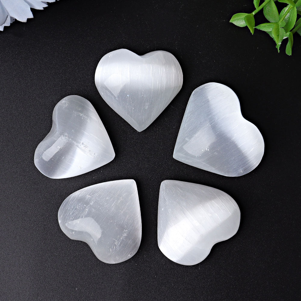 Selenite Heart Crystal Figurines 1.7-2.8 Inches