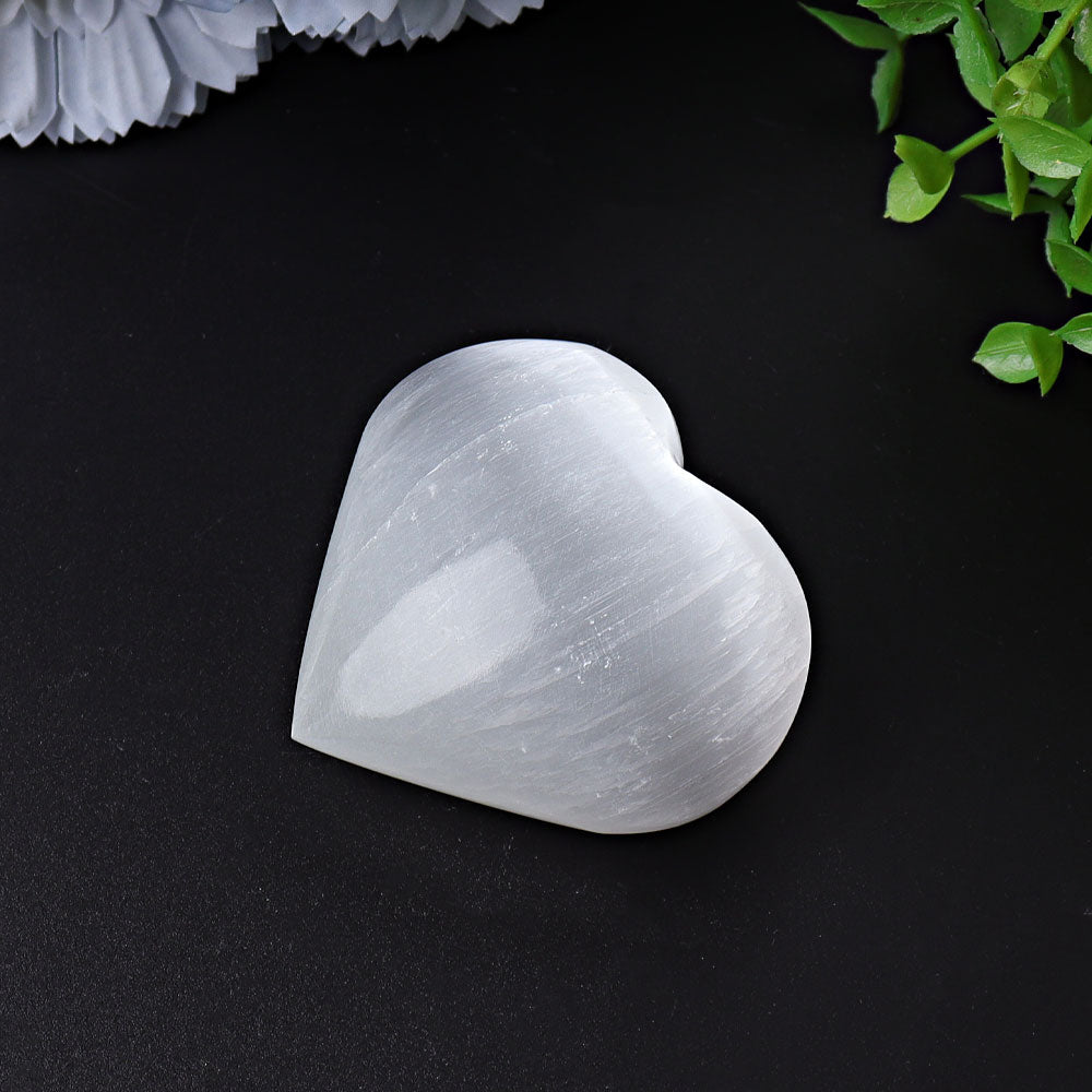 Selenite Heart Crystal Figurines 1.7-2.8 Inches