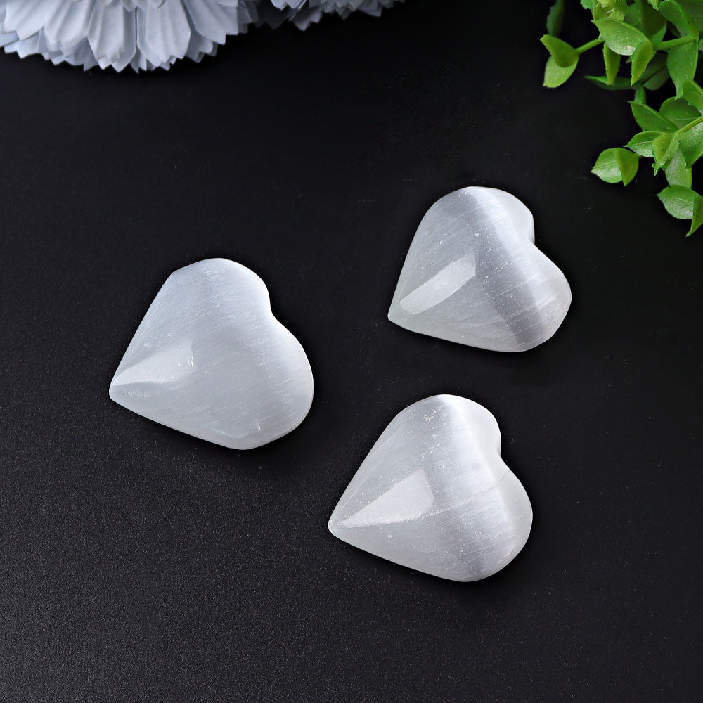 Selenite Heart Crystal Figurines 1.7-2.8 Inches