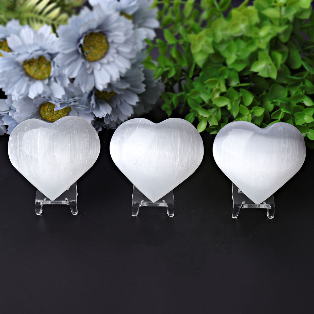 Selenite Heart Crystal Figurines 1.7-2.8 Inches