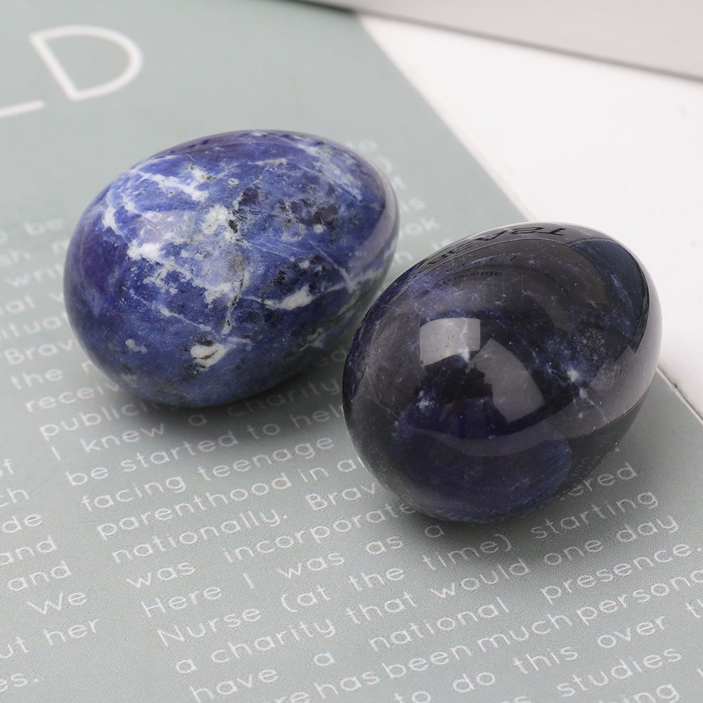 Set of 2 Sodalite Egg Shape Palm Stones for Meditation