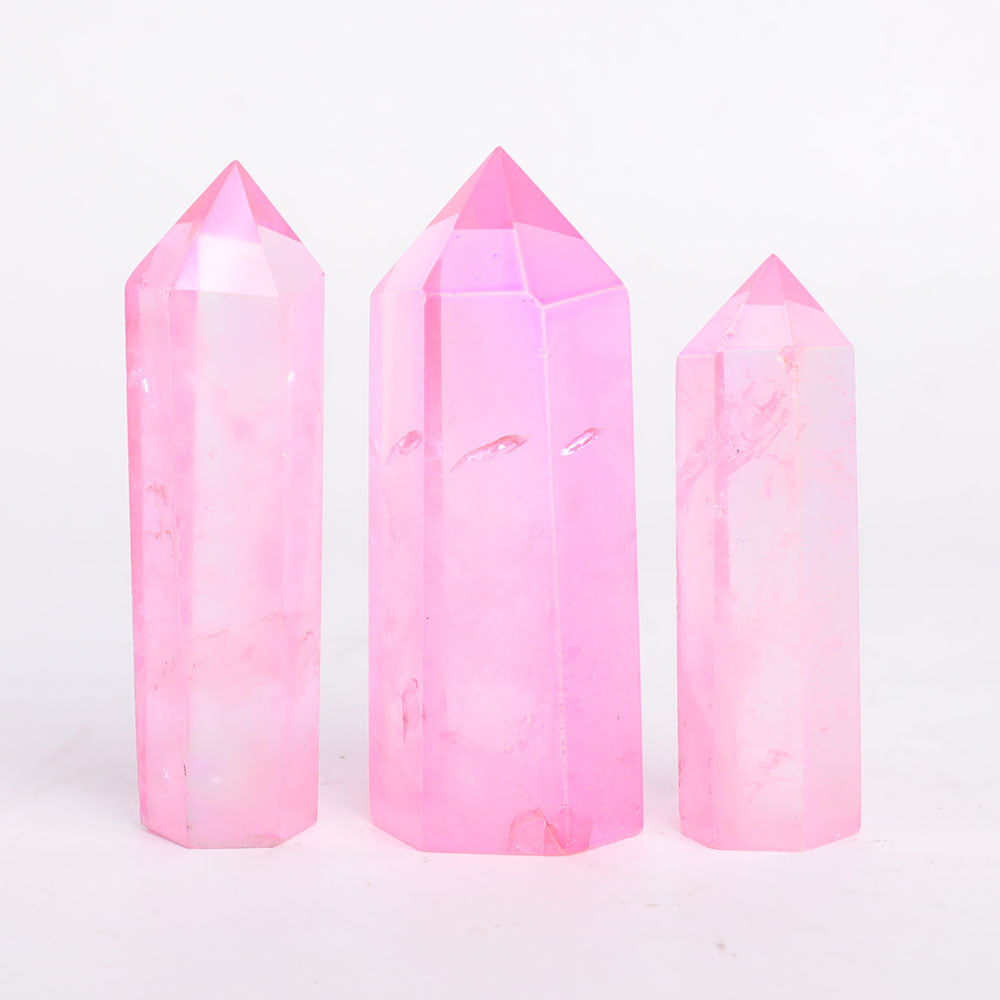 Set of 3 Aura Pink Angel Crystal Points 2.5-3.2 Inch