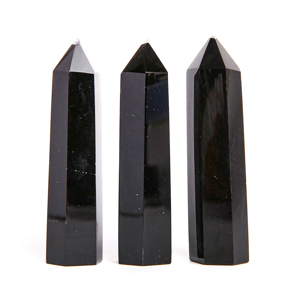 Set of 3 Black Obsidian Crystal Points 3.2 inches