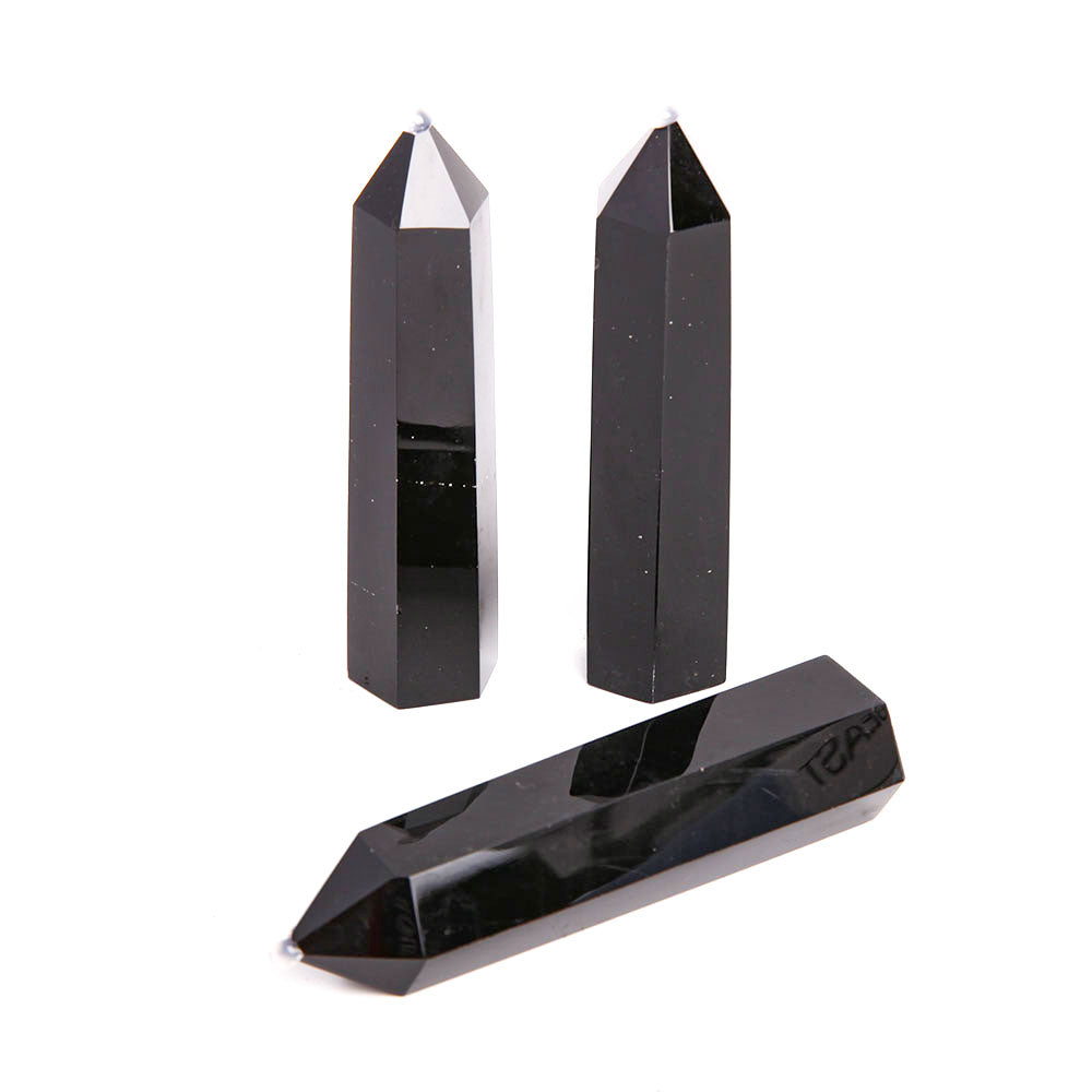 Set of 3 Black Obsidian Crystal Points 3.2 inches