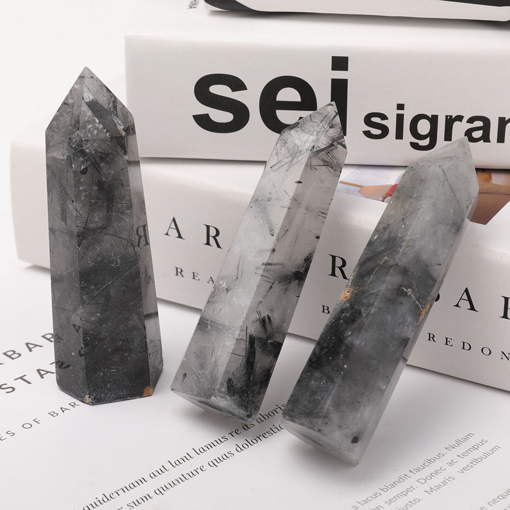 Set of 3 Black Tourmaline Crystal Points 3.0 to 3.5 Inches