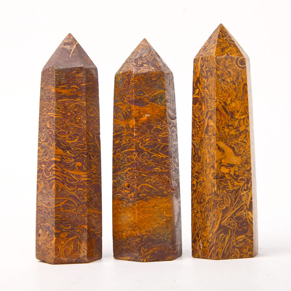 Set of 3 Polished Brown Calligraphy Crystal Points 3.5-4 inch
