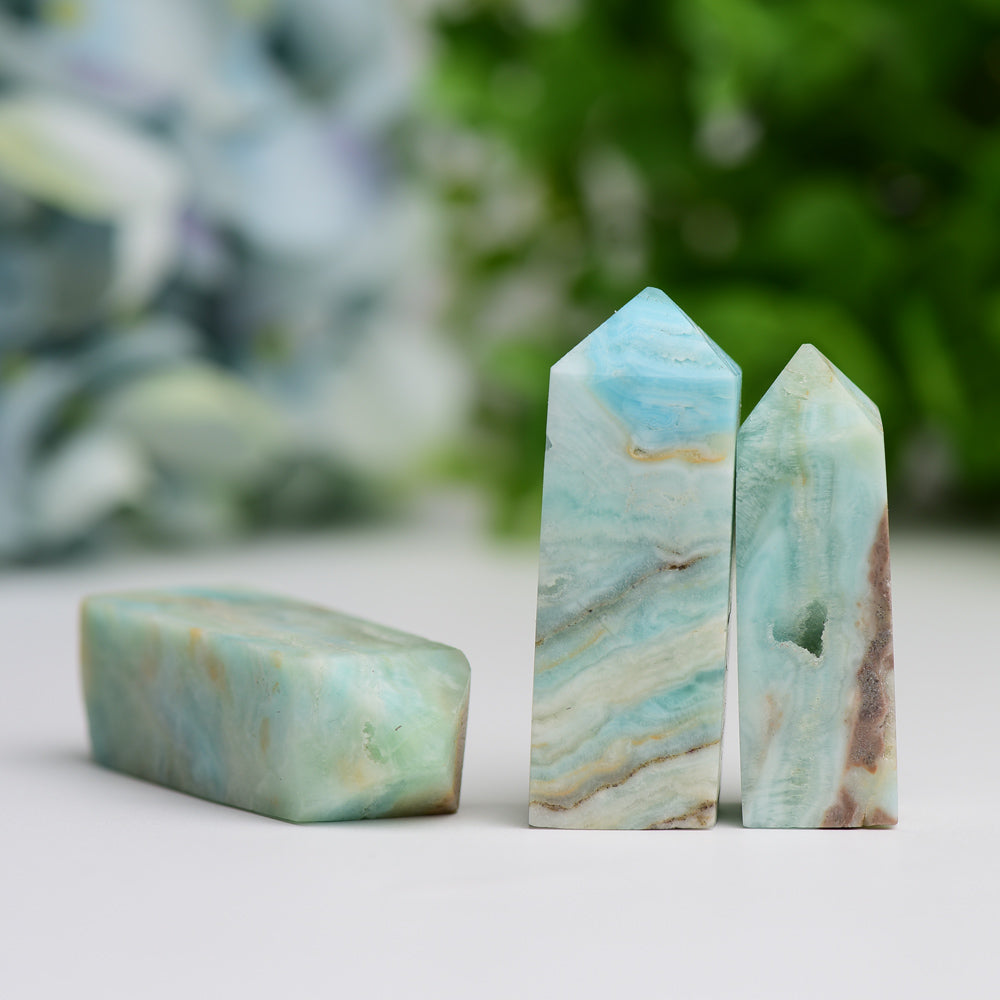 Lot de 3 pointes de cristal d'hémimorphite polies de 1,5 à 2 pouces