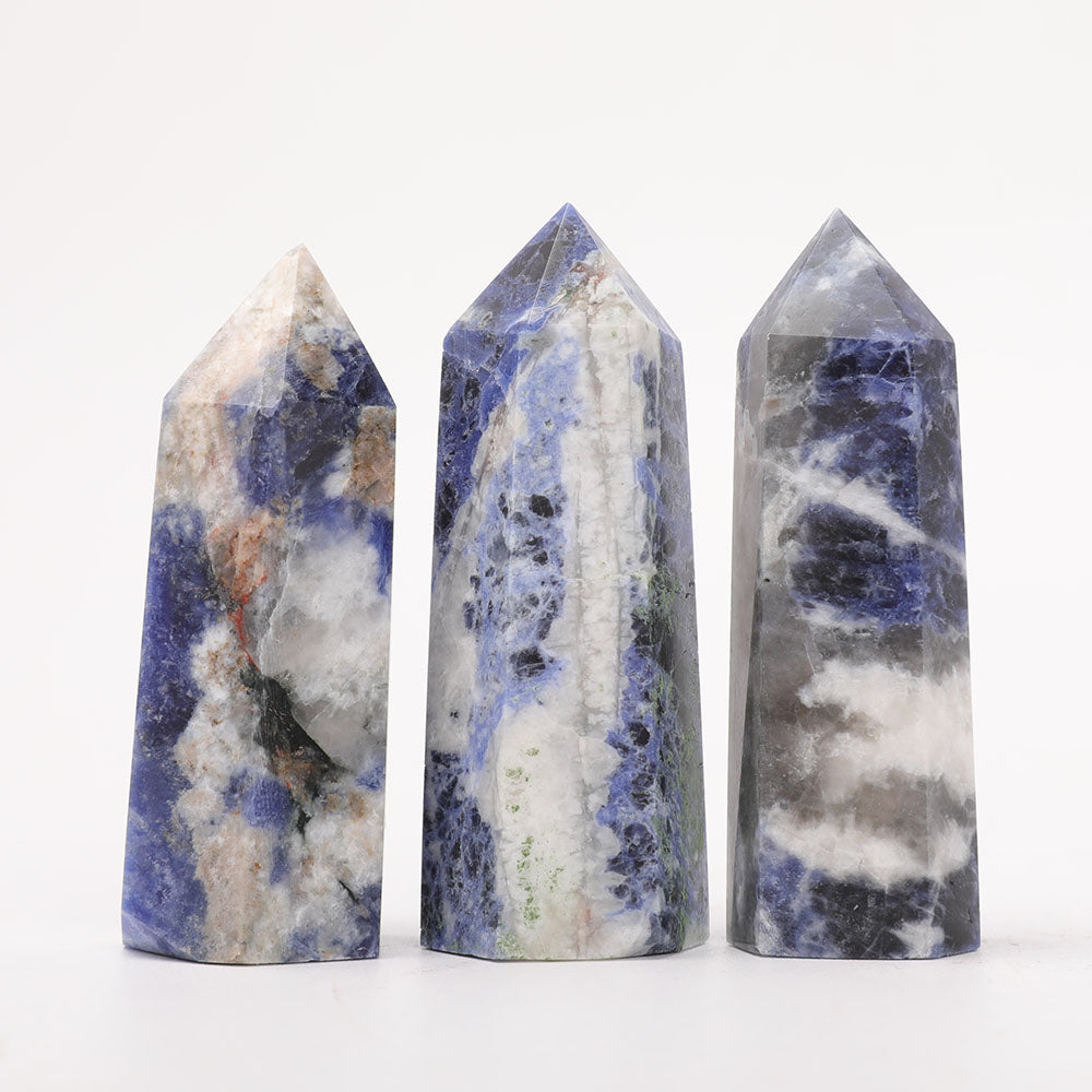 Set of 3 Polished Sodalite Crystal Points 2.5-4 Inch