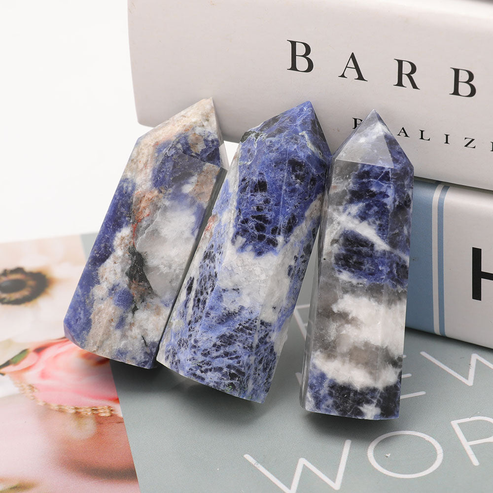 Set of 3 Polished Sodalite Crystal Points 2.5-4 Inch
