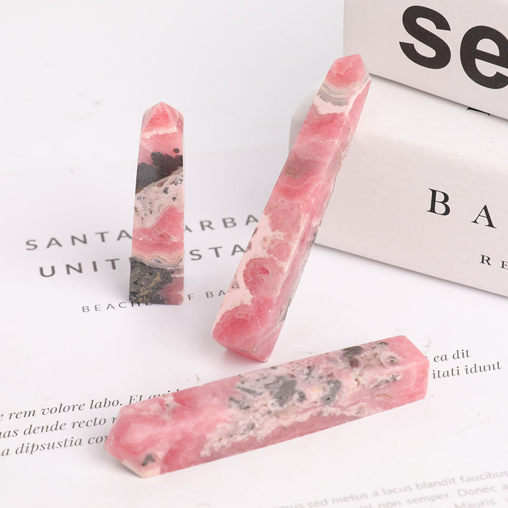 Lot de 3 baguettes de guérison en cristal de rhodochrosite de 2,5 à 3,5 pouces