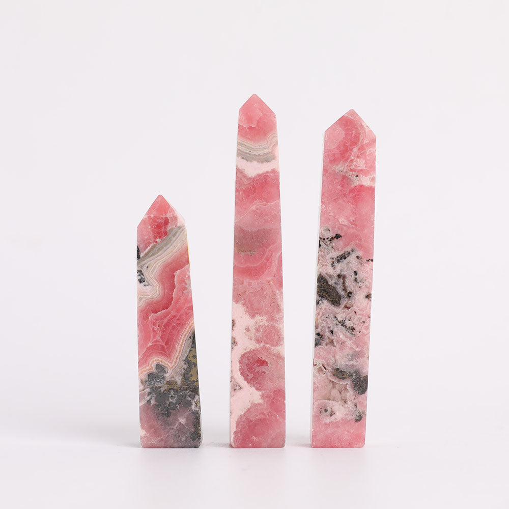 Lot de 3 baguettes de guérison en cristal de rhodochrosite de 2,5 à 3,5 pouces