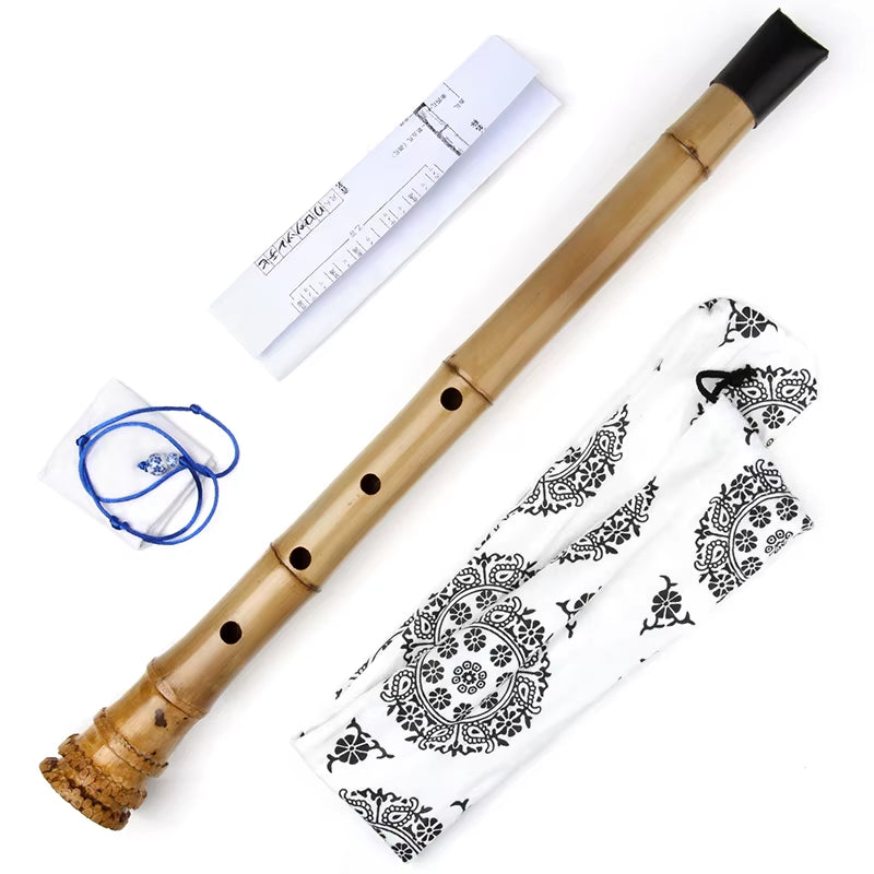 Shakuhachi-Handmade Natural Bamboo Chinese Traditional Musical Instrument for Beginners, 1.8 D Key, Woodwind Flutes