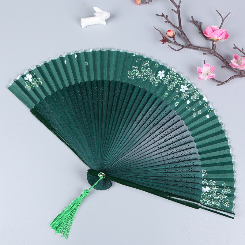 Éventail à main en bambou et soie 21 cm avec fleurs de cerisier Sakura