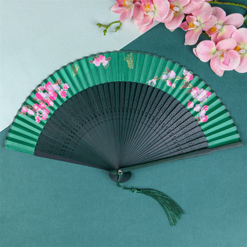 Éventail à main en bambou et soie 21 cm avec fleurs de cerisier Sakura