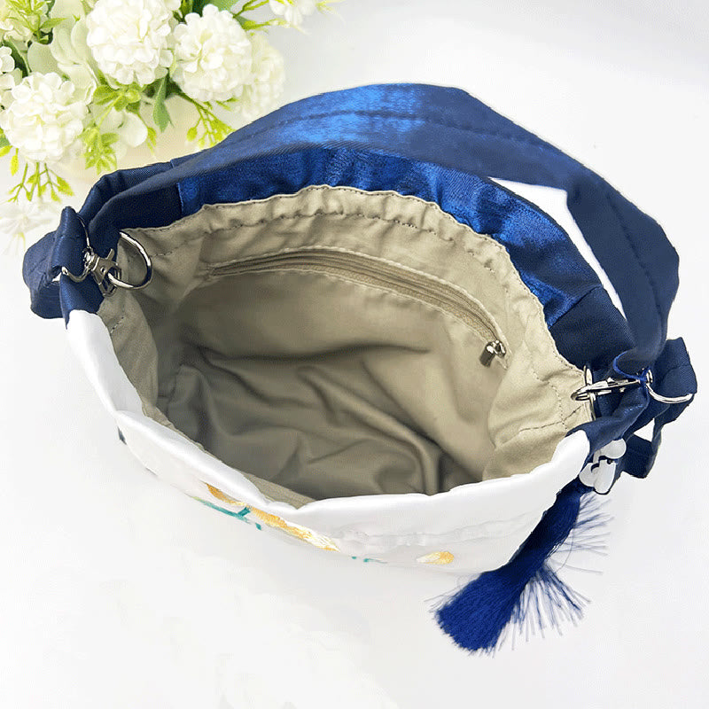 Sac fourre-tout brodé en soie avec bandoulière réglable 20 x 20 x 7 cm