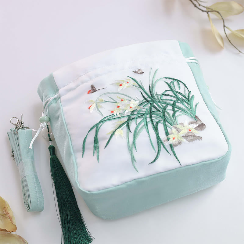 Sac fourre-tout brodé en soie avec bandoulière réglable 20 x 20 x 7 cm