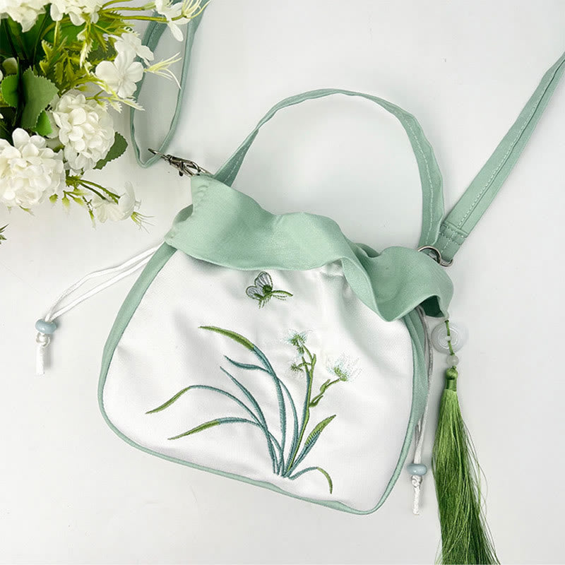 Sac fourre-tout en soie | Sac de yoga brodé à fleurs 20 cm