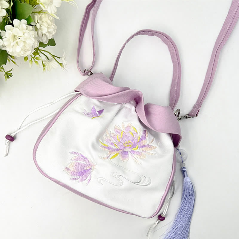 Sac fourre-tout en soie | Sac de yoga brodé à fleurs 20 cm