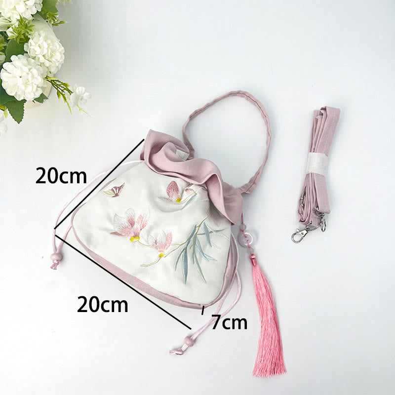 Sac fourre-tout en soie | Sac de yoga brodé à fleurs 20 cm