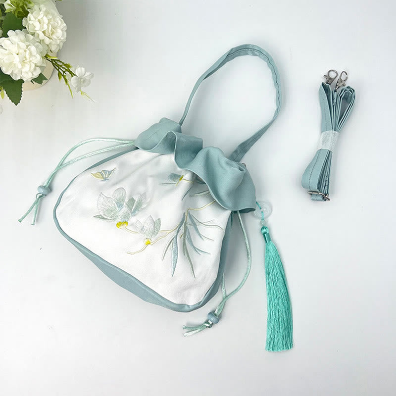 Sac fourre-tout en soie | Sac de yoga brodé à fleurs 20 cm