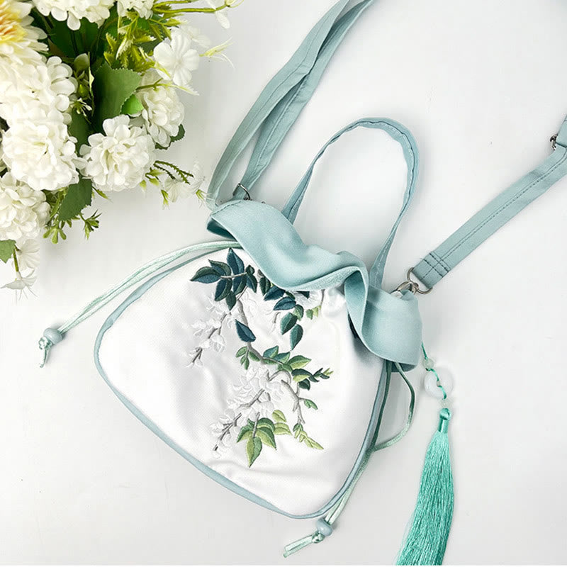 Sac fourre-tout en soie | Sac de yoga brodé à fleurs 20 cm