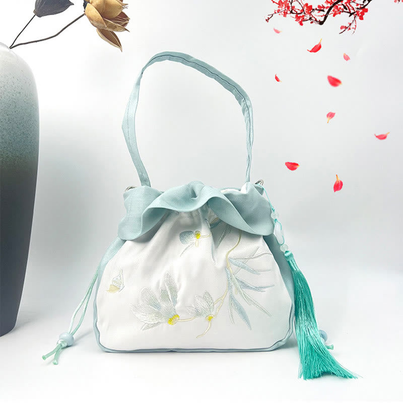 Sac fourre-tout en soie | Sac de yoga brodé à fleurs 20 cm