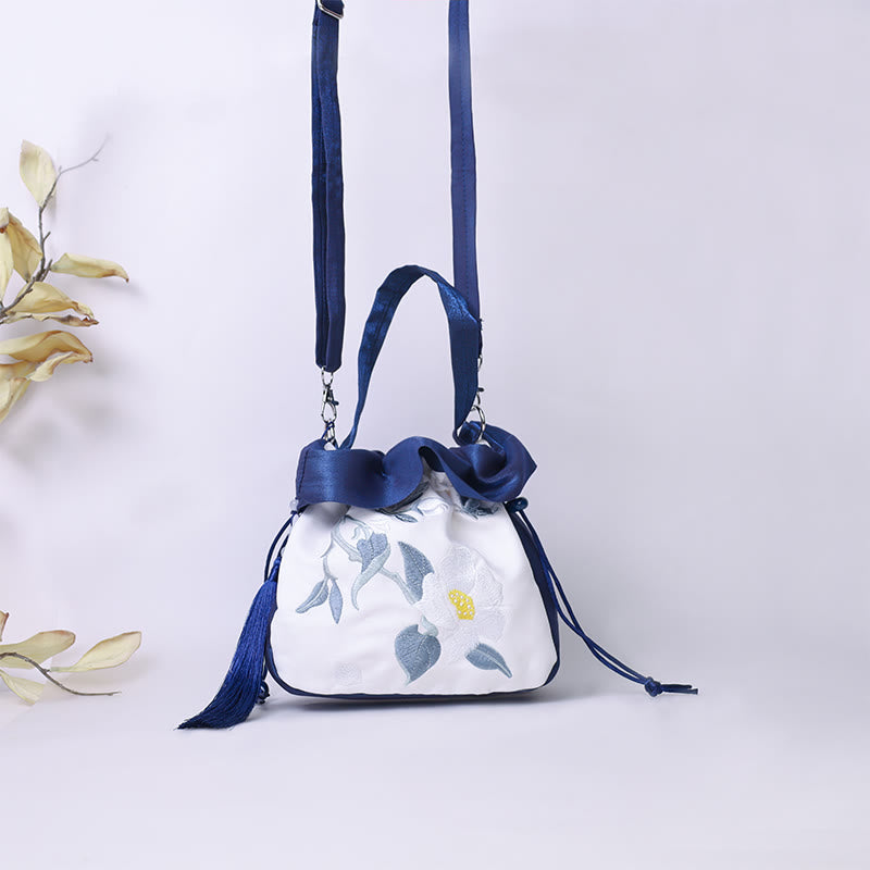 Sac fourre-tout en soie | Sac de yoga brodé à fleurs 20 cm