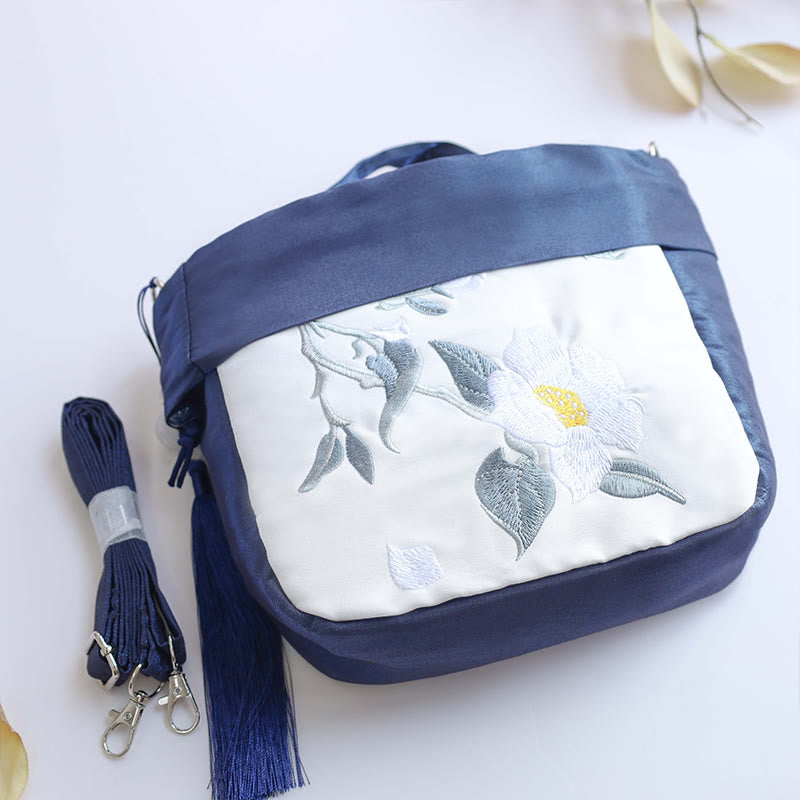 Sac fourre-tout en soie | Sac de yoga brodé à fleurs 20 cm