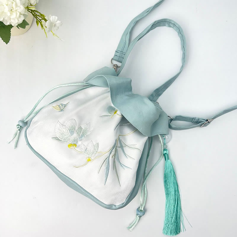Sac fourre-tout en soie | Sac de yoga brodé à fleurs 20 cm