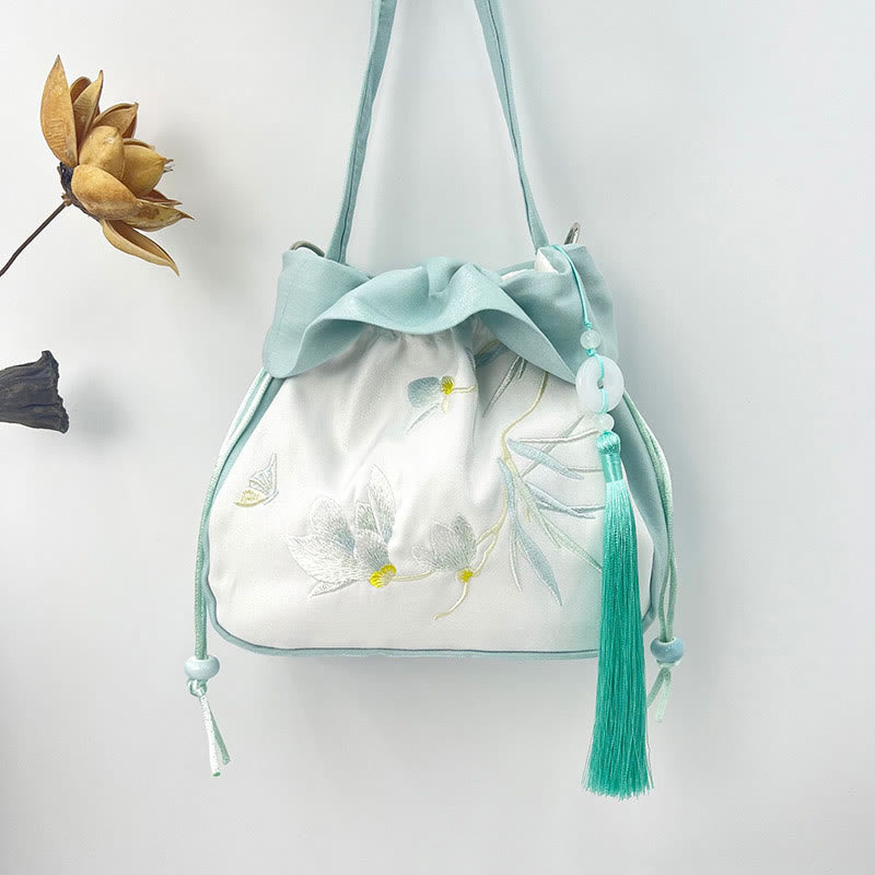 Sac fourre-tout en soie | Sac de yoga brodé à fleurs 20 cm