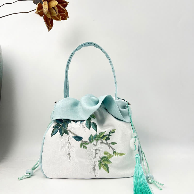 Sac fourre-tout en soie | Sac de yoga brodé à fleurs 20 cm