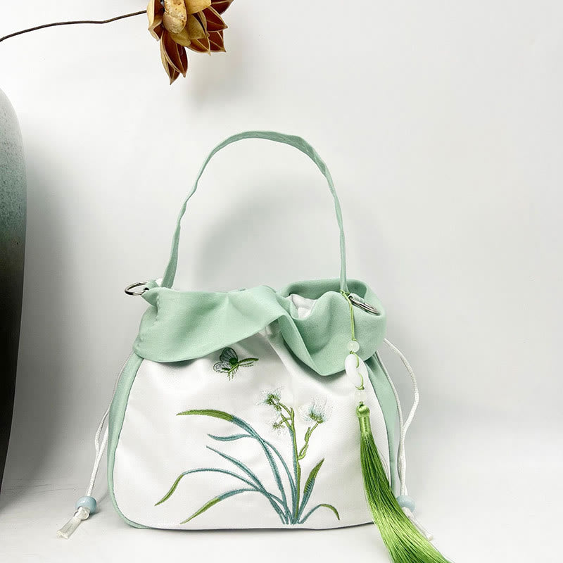 Sac fourre-tout en soie | Sac de yoga brodé à fleurs 20 cm
