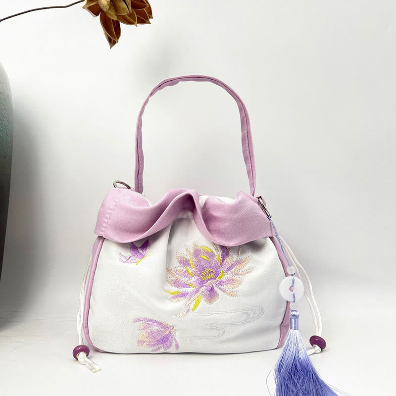 Sac fourre-tout en soie | Sac de yoga brodé à fleurs 20 cm