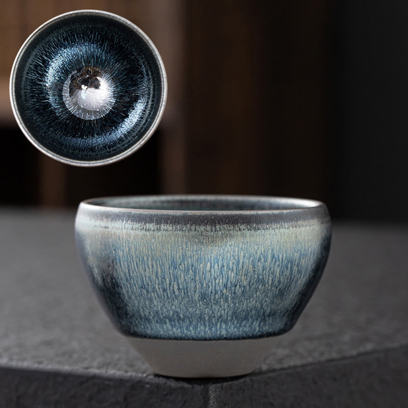 Tasse à thé en porcelaine Jianzhan bleu argenté | Fournitures de méditation