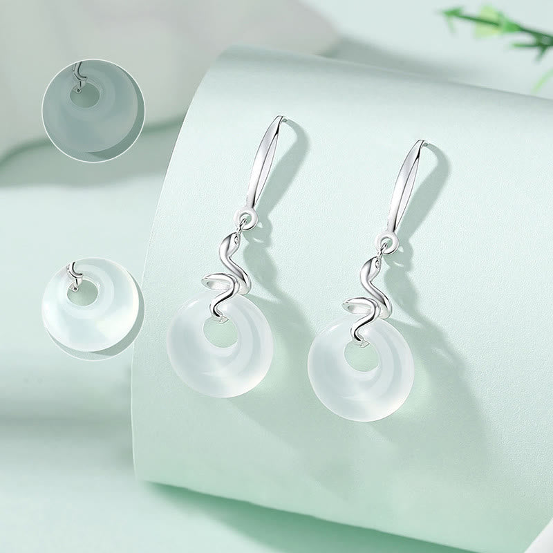 Boucles d'oreilles en argent et calcédoine avec boucle de paix