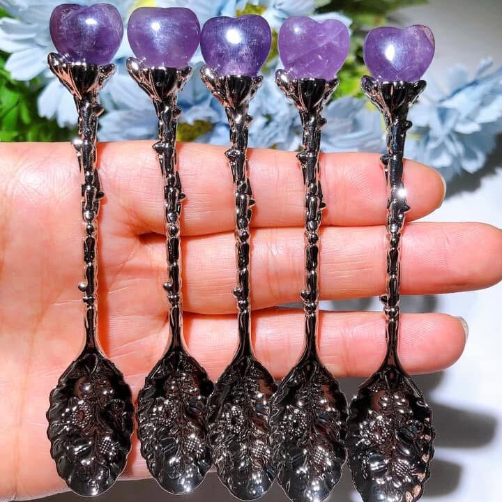 Silver Coffee Spoon with Mixed Crystal Heart Figurines