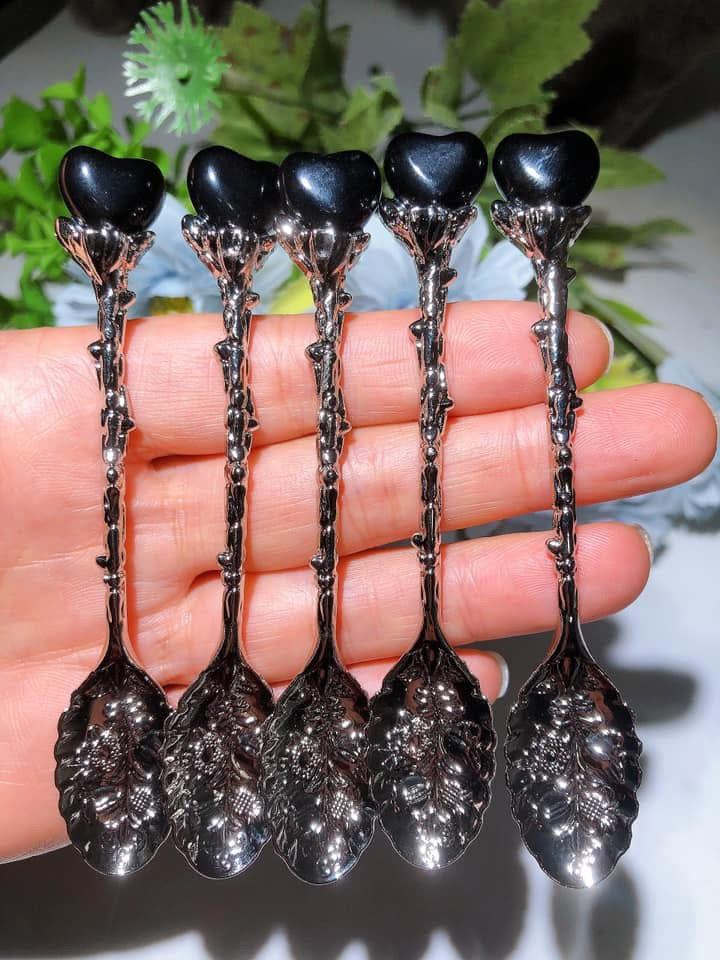 Silver Coffee Spoon with Mixed Crystal Heart Figurines